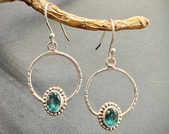 Emerald Green Kyanite Sterling Silver Earrings | Tanzanian Gemstone Dangle 2.00 Ct