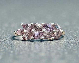 Color Change Garnet Leaf Ring: Sterling Silver Marquise Cocktail Ring
