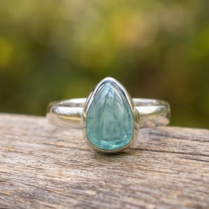 Natural Rare Grandidierite Silver Ring, Tear Cabochon Ring, Extremely Rare Grandidierite Ring, Green Blue Gemstone Ring, Ring Size US 6