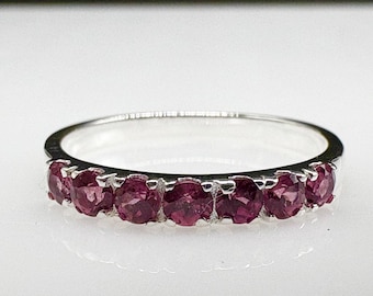Natural Pink Malaya Garnet Sterling Silver Band Ring, Minimalist