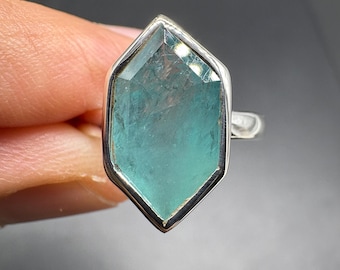 Faceted Grandidierite Sterling Silver Ring: Rare Gemstone, US Size 9