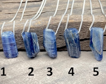Himalayan Blue Kyanite Crystal Pendant, Sterling Silver Chain, Healing Necklace