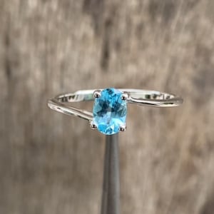 Paraiba Blue Apatite Ring • Dainty Criss Cross Sterling Silver Ring • Healing Gemstone Jewelry • Gift for Her