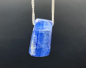 Blue Kyanite Crystal Pendant: Sterling Silver Necklace, Healing Gemstone (22.90 TCW)