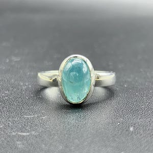 Natural Rare Grandidierite Silver Ring, Oval Cabochon Ring, Extremely Rare Grandidierite Ring, Green Blue Gemstone Ring, Ring Size US 6
