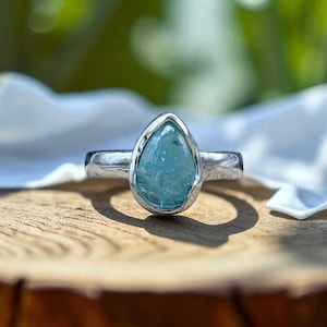 Natural Rare Grandidierite Silver Ring, Tear Cabochon Ring, Extremely Rare Grandidierite Ring, Green Blue Gemstone Ring, Ring Size US 7