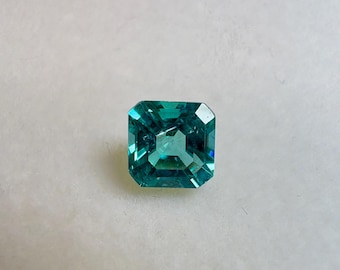 Faceted Emerald Color Apatite Gemstone, Greenish Blue Apatite (1.15 TCW, Asscher Cut 6.00MM)