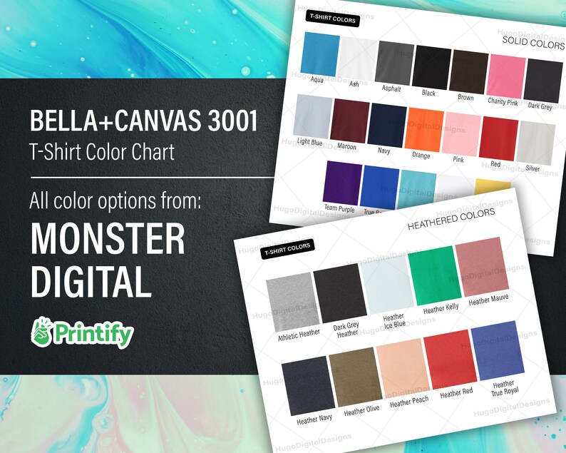 Download Bella Canvas 3001 Color Chart Solid And Heather Color Chart Etsy