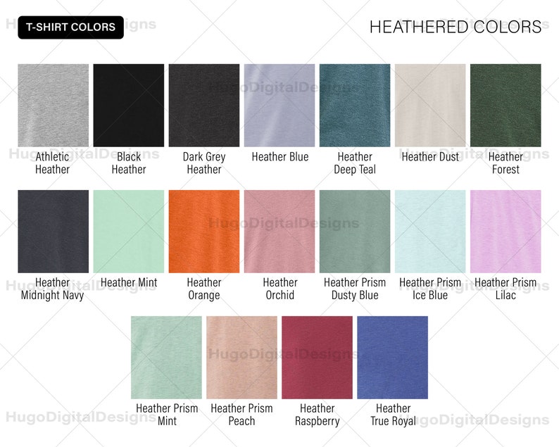 Bella Canvas 3001 Color Chart, Solid and Heather Color Chart Mock up, All Color Options from PRINTFUL U.S. imagem 2