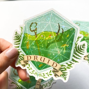 Druid Dice Holographic Vinyl Sticker, Dungeons and Dragons Character Class, Fantasy Tabletop Game Stanley Accessory