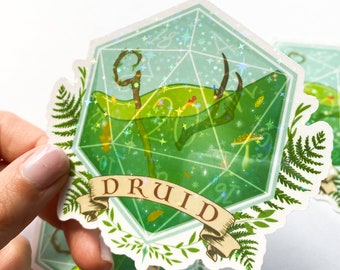 Druid Dice Holographic Vinyl Sticker, Dungeons and Dragons Character Class, Fantasy Tabletop Game Stanley Accessory