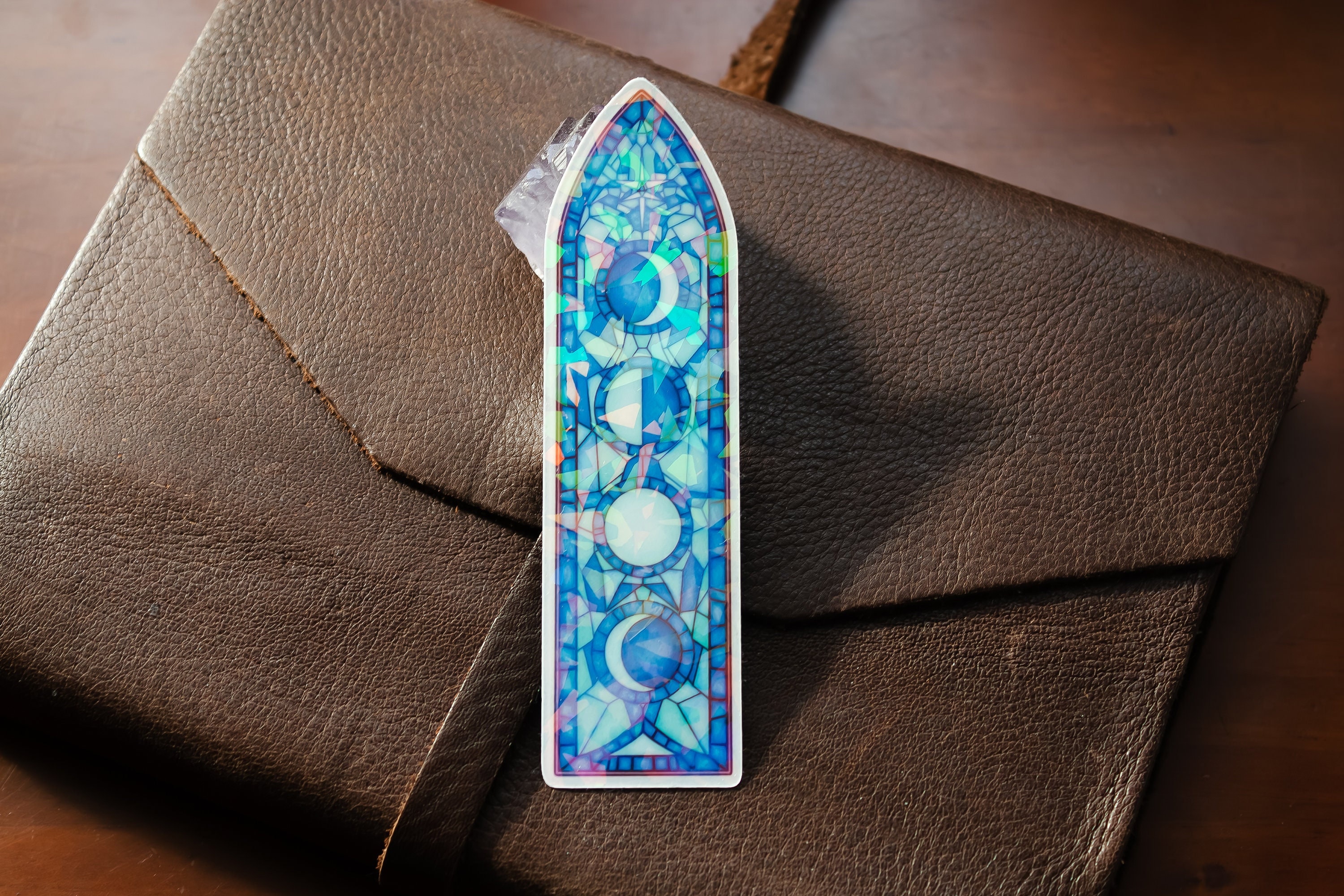 Lunar Stained Glass Window Vinyl Sticker, Transparent Holo Laptop Sticker, Fantasy Sticker, Unique Magical Sticker, Aesthetic Water Bottle