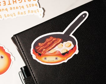 Glossy Vinyl Sticker - Frying Pan Calcifer | Howl's Moving Castle Stickers | Cute Anime Stickers for Water Bottle | Studio Ghibli | Kawaii