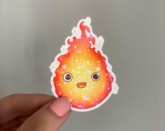 Holographic Calcifer Vinyl Sticker | Howl's Moving Castle | Cute Anime Decals for Water Bottle | Studio Ghibli | Kawaii Aesthetic