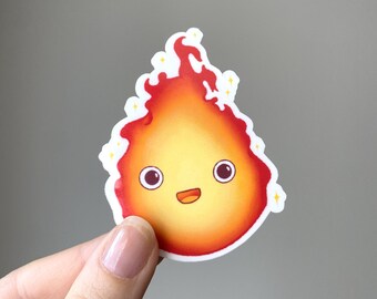 Glossy Vinyl Sticker Calcifer | Howl's Moving Castle | Cute Waterproof Anime Stickers for Water Bottle | Studio Ghibli | Kawaii Aesthetic