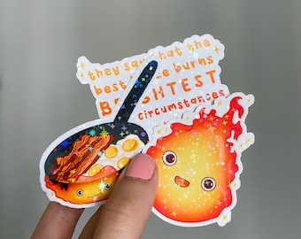Holographic Calcifer Sticker Pack | Howl's Moving Castle | Cute Anime Decals for Water Bottle | Studio Ghibli | Kawaii Sparkle Aesthetic