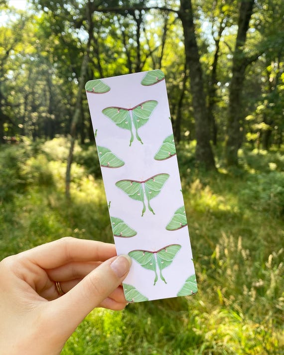 Luna Moth Laminated Bookmark, Botanical Bookish Reader Gift, Magical Butterfly Forestcore Double Sided Bookmark, Cottagecore Aesthetic