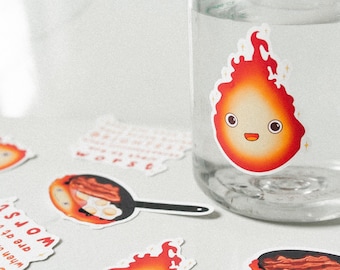 Glossy Vinyl Sticker Pack - Calcifer | Howl's Moving Castle | Cute Anime Stickers for Water Bottle | Kawaii Studio Ghibli Waterproof