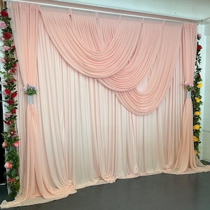Blush Pink Wedding Backdrop Drapes with Valances and Rhinestone Rings, party backdrop,reception decoration,event decor,photo shoot backdrop