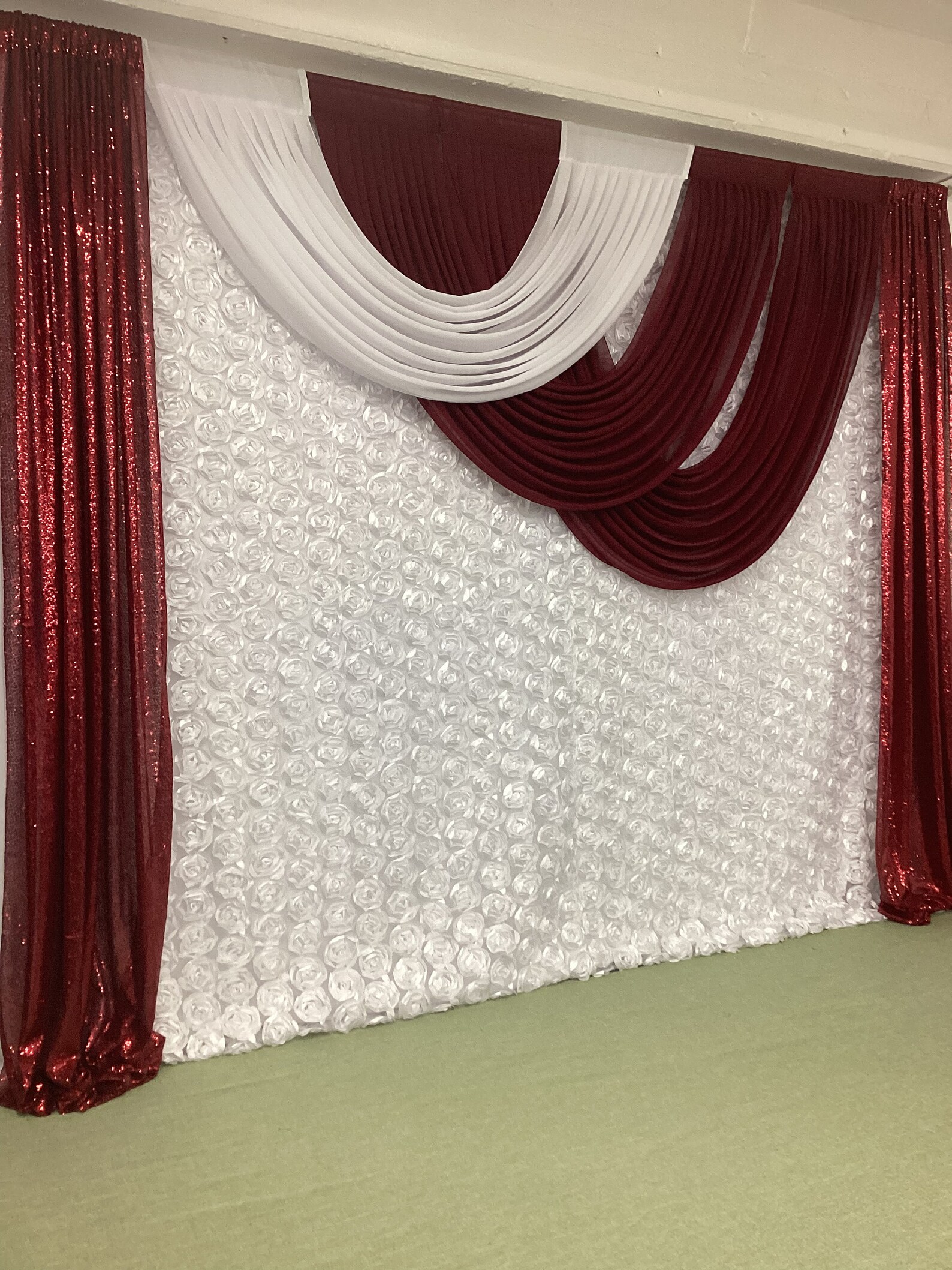 Ido Events Backdrop Special Events Backdrop Decorations, White and Burgundy Set, 10’ W X 9 ...