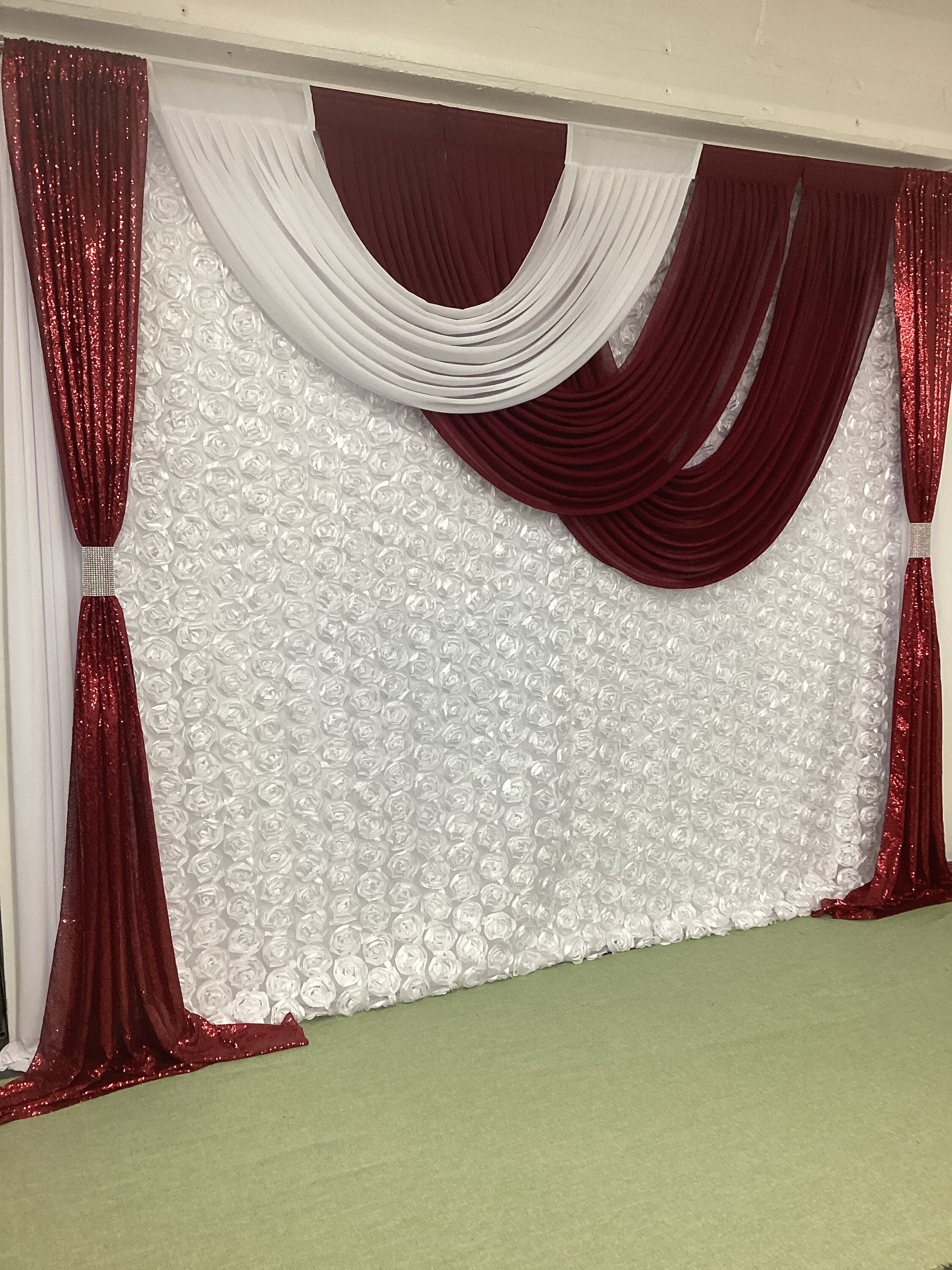 Ido Events Backdrop Special Events Backdrop Decorations, White and Burgundy Set, 10’ W X 9 ...