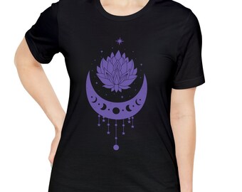 Himmlische Lotus Blume und Halbmond Tshirt, Mond Phase Tshirt, Lotus Blume Shirt, kosmische Lotus Blume Tshirt, Mond Meditation Shirt