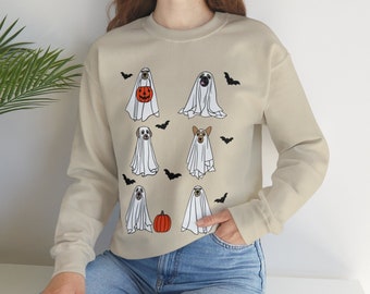 Cute Halloween Dog Sweater, Ghost Halloween Dogs Sweater, Spooky Ghost Dog Sweatshirt, Halloween and Dogs Unisex Sweater