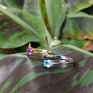 Sterling Silver Mermaid Rings, Amethyst Ring, Blue Topaz Ring, Adjustable Ocean Beach Rings, Crystal Rings