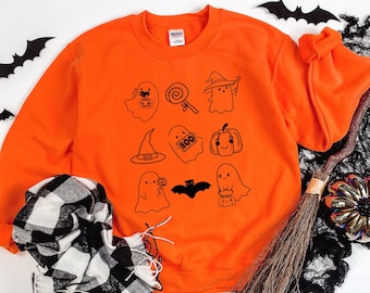 Schattig Halloween-spooksweater, Spooky Ghost-pompoen grafische trui, Spooky herfsttrui