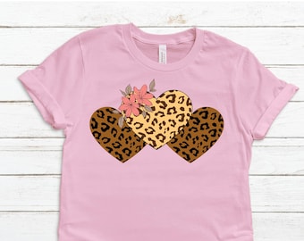 Leopard Print Corazón Valentines Camisa, Floral Leopard impresión San Valentín's Day Camiseta, Camisa de San Valentín para las mujeres, Camiseta todos los días