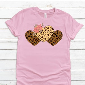 Leopard Print Heart Valentines Shirt, Floral Leopard Print Valentine&#39;s Day T Shirt, Valentines Shirt For Women, Everyday T Shirt