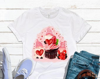 Valentinstag Wichtel Love Shirt, Valentinstag Herz Wichtel T Shirt, Süßes Gnome Cupcake Shirt, Valentinstag Gebäck Shirt