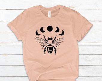 Bee Moon Phase T Shirt, Celestial Moon Shirt, Womens Bee Shirt, Nature Lover Shirts For Her