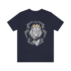 Löwe König T-Shirt, Krone Shirt, König Shirt für ihn, schwarz-weißer Löwe mit Krone Shirt Navy