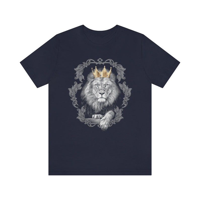 Löwe König T-Shirt, Krone Shirt, König Shirt für ihn, schwarz-weißer Löwe mit Krone Shirt Navy