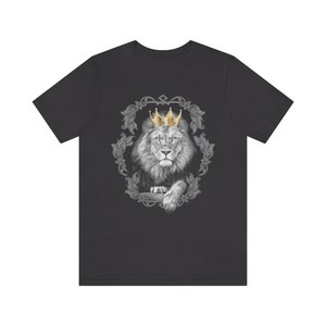 Löwe König T-Shirt, Krone Shirt, König Shirt für ihn, schwarz-weißer Löwe mit Krone Shirt Dark Grey