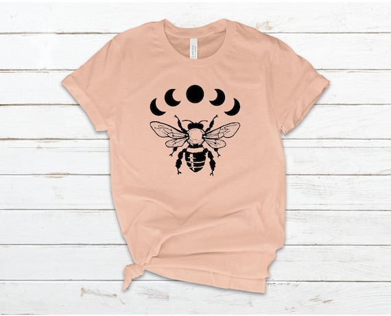 Bee Moon Phase T Shirt, Celestial Moon Shirt, Womens Bee Shirt, Nature Lover Shirts For Her
