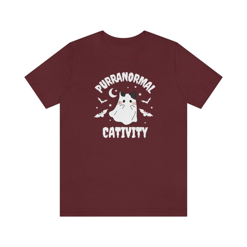 Purranormal Cativity Shirt, Cute Cat Halloween T Shirt, Halloween Cat Shirt, Funny Halloween Cat T Shirt, Spooky Cat Shirt Maroon