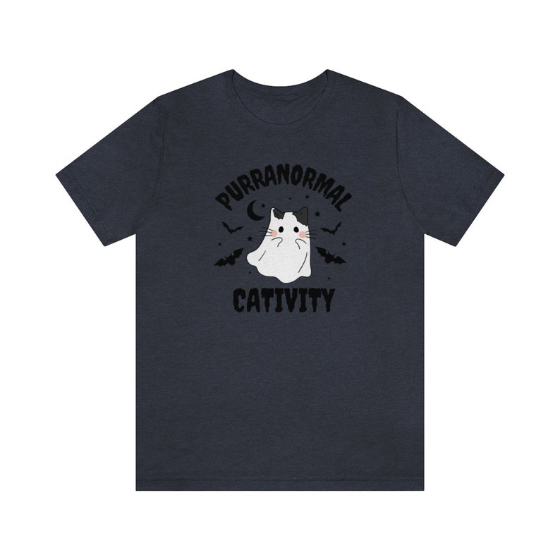 Purranormal Cativity Shirt, Cute Cat Halloween T Shirt, Halloween Cat Shirt, Funny Halloween Cat T Shirt, Spooky Cat Shirt Heather Navy