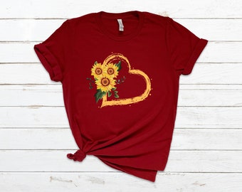Sunflower Heart Shirt, Floral Tshirt, Sunflower Shirts For Women, Garden Shirt, Flower T Shirt, Boho