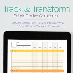 Track And Transform Calorie Tracker Journal - Daily Food Journal • Weekly Planner • PDF Printable Journal • Daily Calorie Tracker