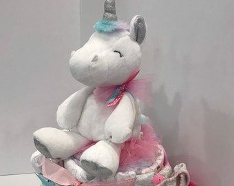 Pink Unicorn Diaper Cake, Girl Diaper Cake, Baby shower gifts, Baby Shower Centerpiece, Baby Gifts, Diaper Cake