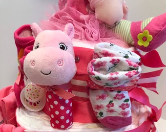Pretty in Pink Diaper Cake, Girl Diaper Cake, Baby Shower Gift, Baby Shower Centerpiece, Baby Gift