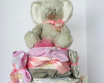 Pink Elephant Diaper Cake, Elephant Diaper Cake for Girl, Baby shower gift, Baby Shower Centerpiece, Baby Gifts