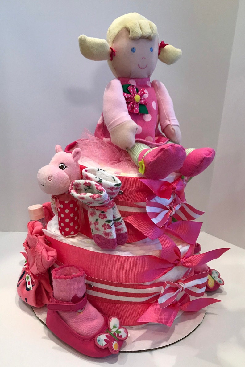 Pretty in Pink Diaper Cake, Girl Diaper Cake, Baby Shower Gift, Baby