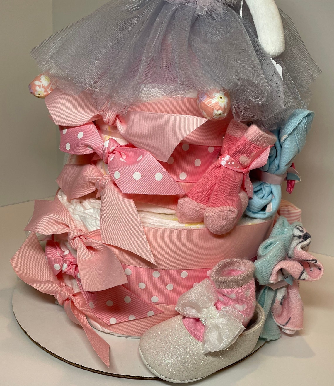 Pink Diaper Cake, Bunny Diaper Cake, Girl Diaper Cake, Ballerina Diaper