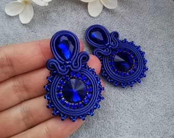 Small soutache earrings in Cobalt colour, Blue light earrings