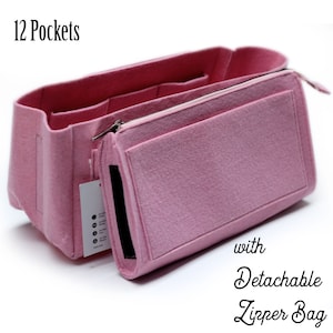 Felt Purse Organizer: 12-Pocket Handbag Insert with Metal Zipper