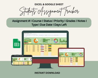 Assignment Tracker Spreadsheet Student Planner Google Sheets Excel School Academic Planner Assignment Calendar College Class Study Planner