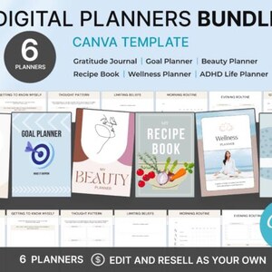 PLR Digital Planner Bundle: Bearbeitbare Canva-Vorlagen, Wiederverkaufsrechte